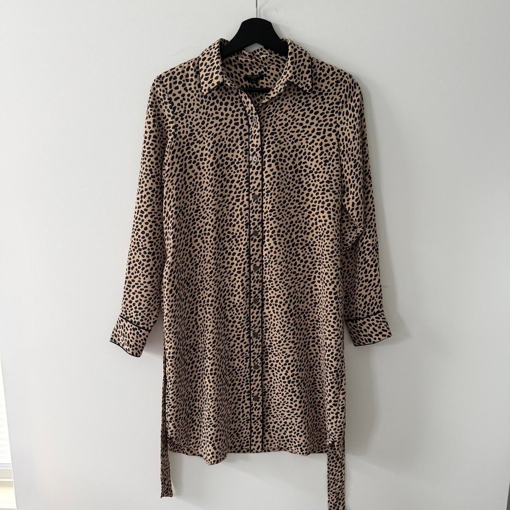 Ann Taylor Leopard Print Shirt Dress Womens S Petite Brown